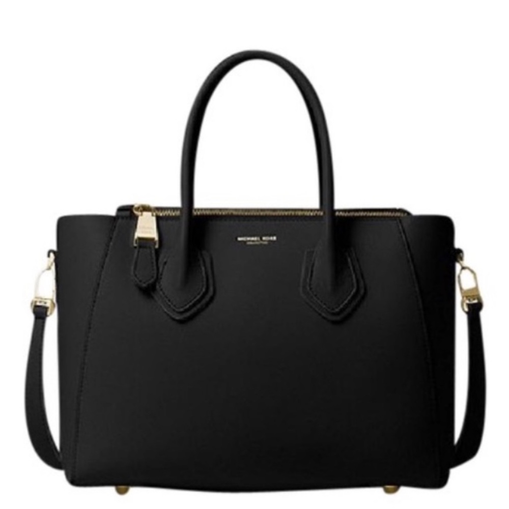 🆕 Micheal Kors Collection Helena Small French Calf Leather Black Satchel